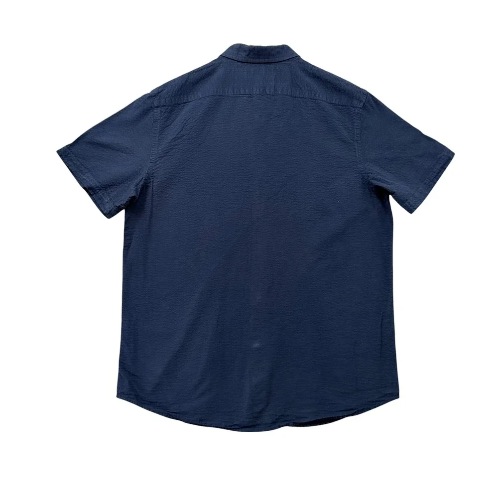 Banana Republic Mens Large Blue Seersucker Short Sleeve Button Down Shirt Cotton